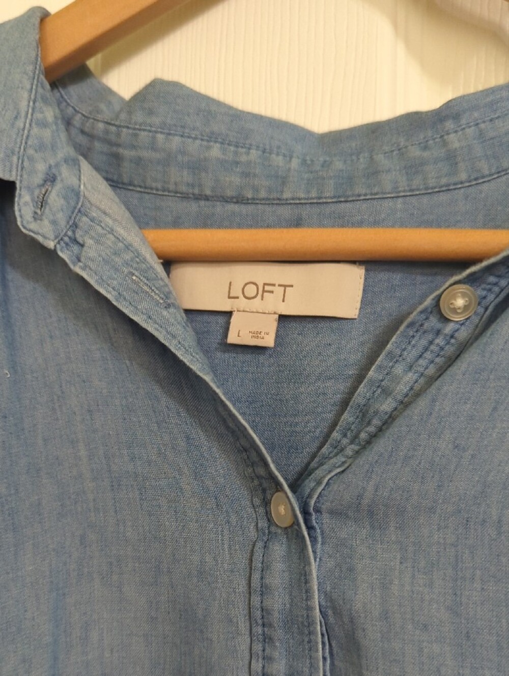 LOFT Light Chambray Button Pullover - Blue - Picture 2 of 5